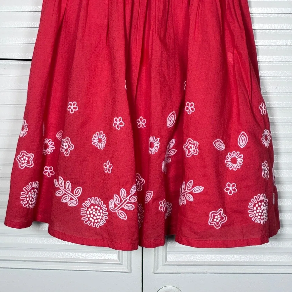 Mini Boden Floral Embroidered Dress 8-9Y Red Cross Back Ruffle‎ Summer Sundress